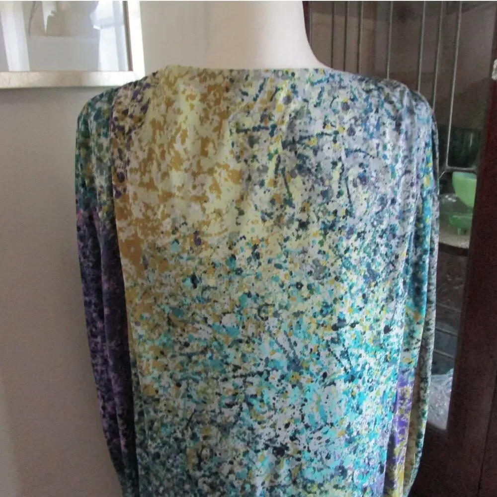 Abstract Jewel Tone Dolman Dress Size 4 Pockets Suzi Chin Artsy